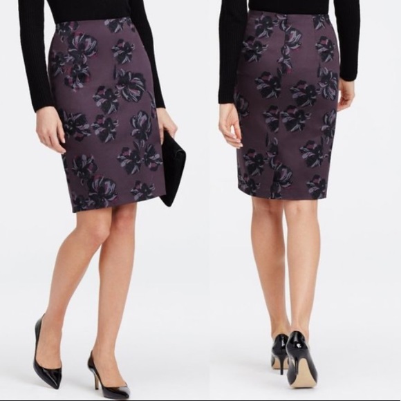 Ann Taylor Dresses & Skirts - Ann Taylor Aubergine Floral Pencil Skirt - Size 4